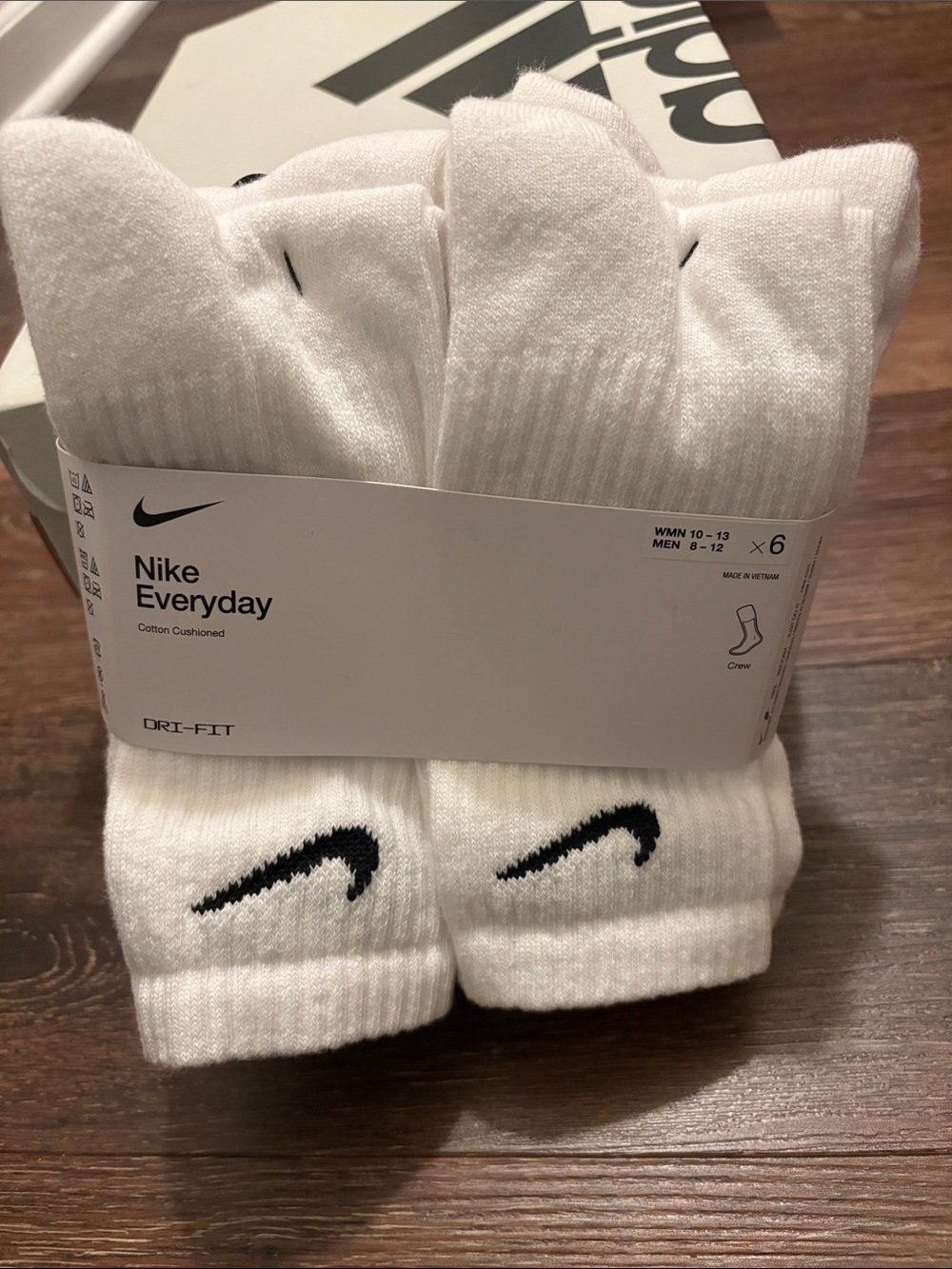 Nike White Crew Athletic Socks with Black Swoosh (6 Pack)